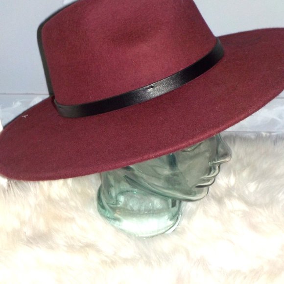 HOUSE OF HARLOW 1960 BURGUNDY WIDE BRIM 100% WOOL FEDORA HAT - ONE SIZE main image 4